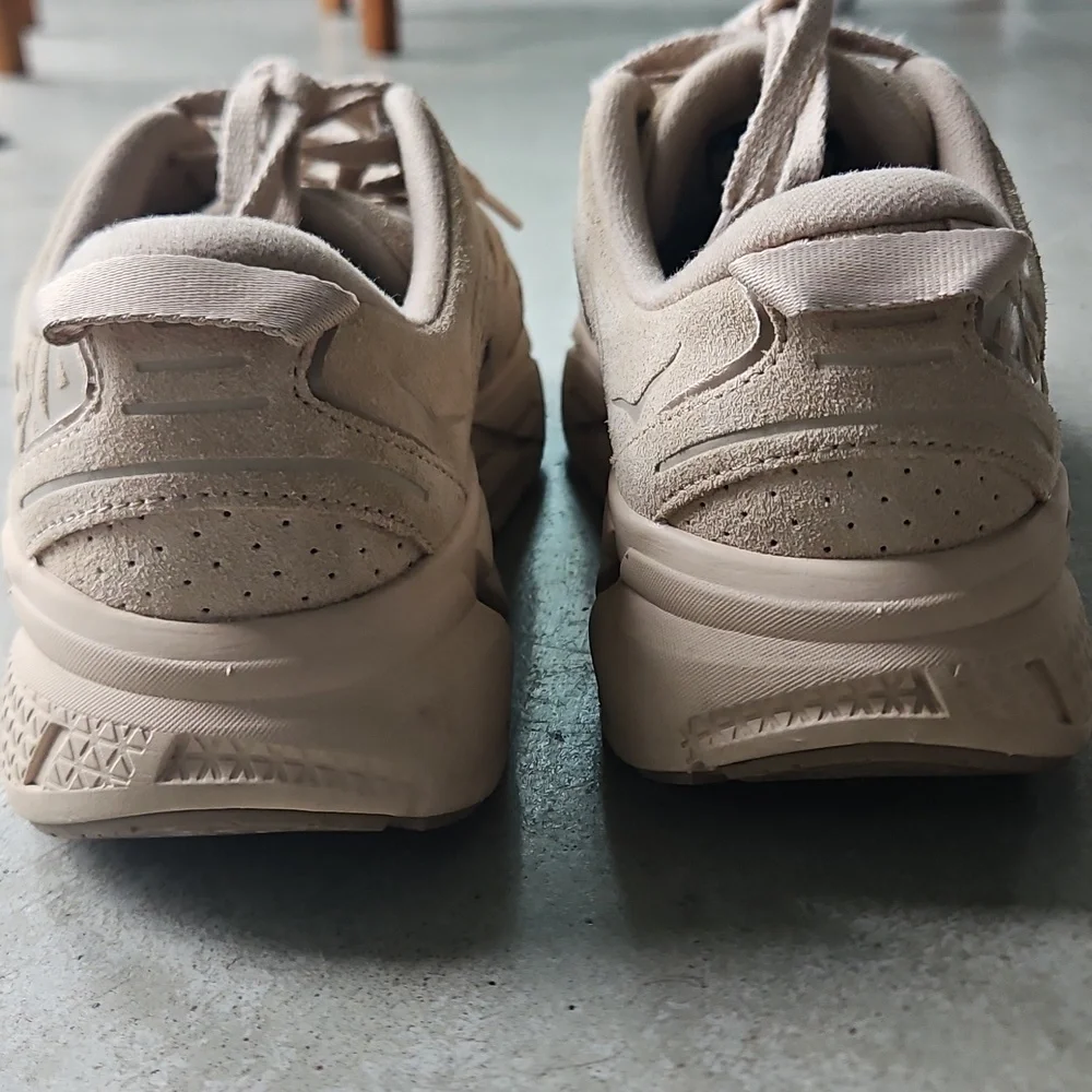 Hoka Genuine Suede Tan Clifton Sneakers